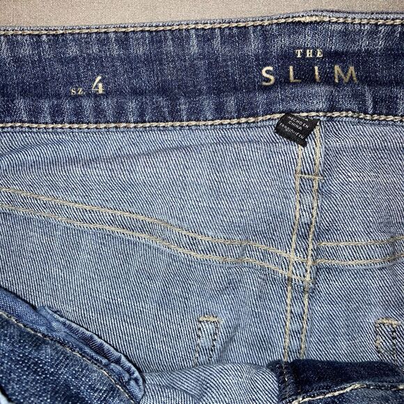 WHITE HOUSE BLACK MARKET THE SLIM 4 Rhinestone Knee Blue Denim Stretch Jeans Mid - Picture 10 of 11